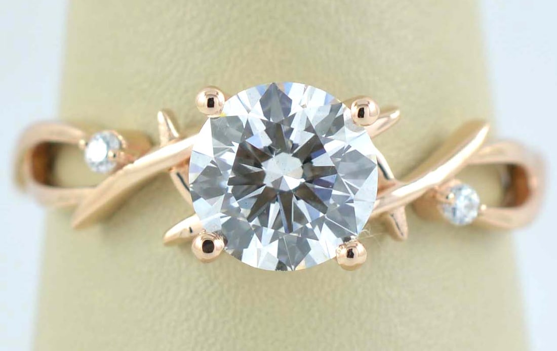 Certified 2.5 Carat Round Cut Lab Grown Diamond 14kt Solid Rose Gold Engagement Ring: Certified 2.5 Carat Round Cut D VVS1 Round Cut Lab Grown Diamond 14kt Solid Rose Gold Engagement Ring Side Diamonds 0.06 ct Vs1 e Color - Ring Size US 6.50