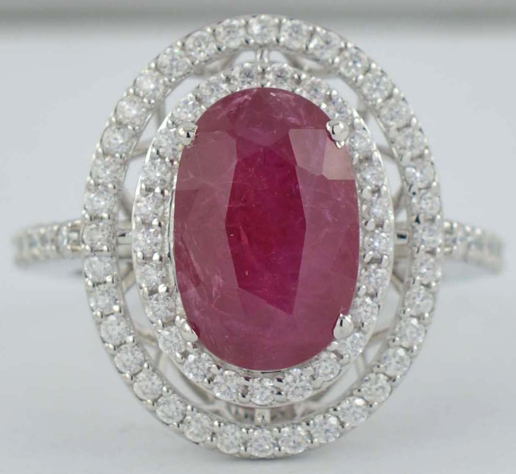 Certified 5.50 Carat Oval Cut Natural Ruby & Natural Diamonds 14kt Solid White Gold Engagement Ring (1 of 4)