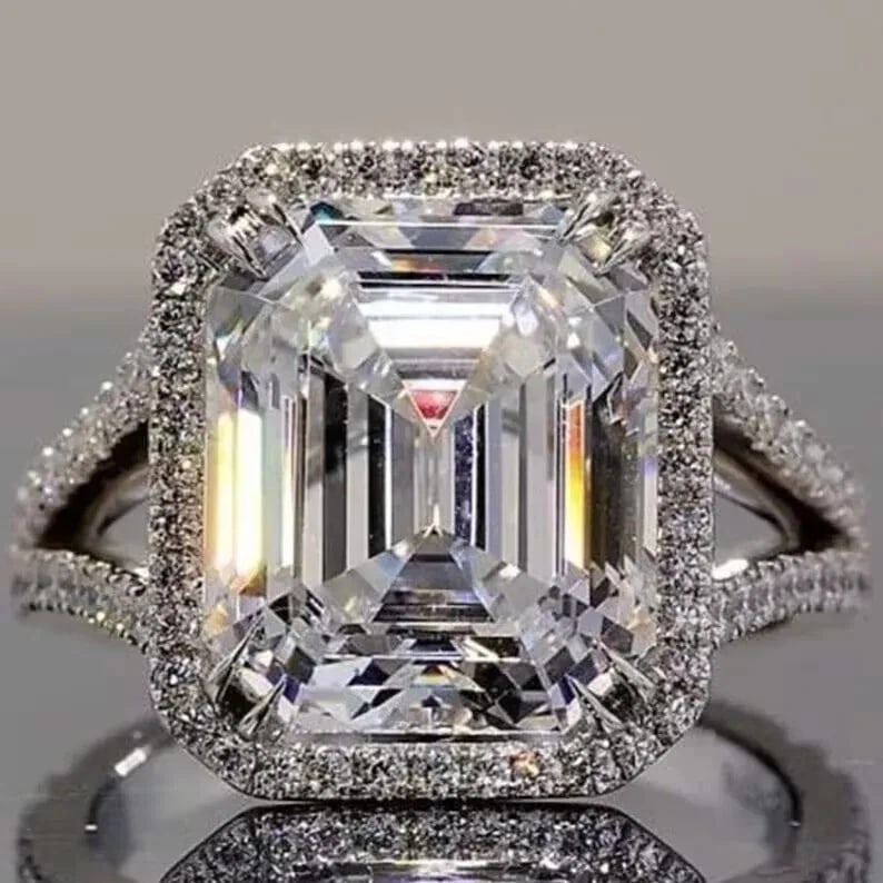 15 Ct Emerald Cut Certified Off White Treated Diamond 925 Silver Ring (1 of 2)