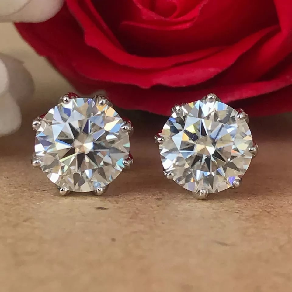 RARE Gorgeous 10 Ct Certified Diamond Studs In 925 Silver, Great Shine (1 of 3)