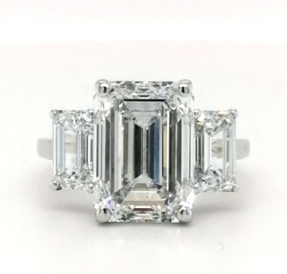 Certified 12 Ct Lab Grown Diamond Engagement Ring in 14K Solid White Gold - Emerald Cut: Certified 12 Ct VVS1 E Color Lab Grown Diamond Engagement Ring in 14K Solid White Gold - Emerald Cut - Side Stone lab grown diamond Emerald cut vvs1 e color - Ring Size US 7