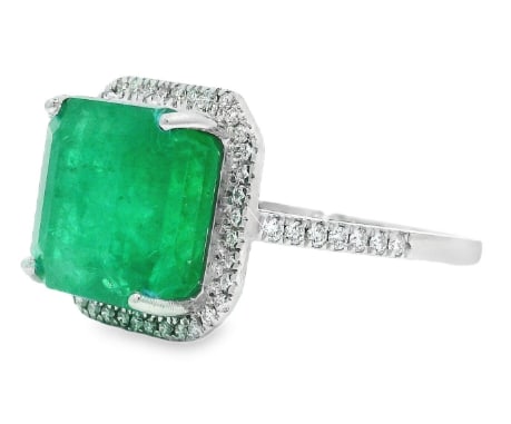 Certified 12 Carat Emerald Cut 14kt Solid White Gold Natural Emerald & Natural Diamond Ring - 3