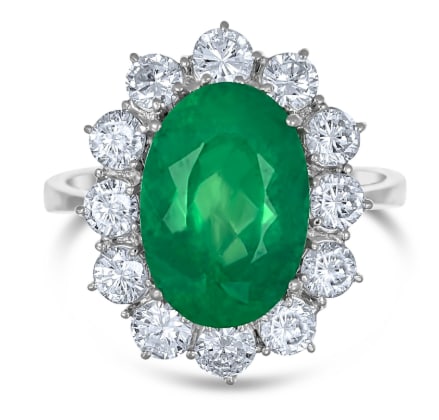 Certified 10 Carat Oval Cut 14kt Solid White Gold Natural Emerald & Natural Diamond Ring: Certified 10 Carat Oval Cut 14kt Solid White Gold Natural Emerald & VS1 - H Color 0.90 CT Natural Diamond Ring - Ring Size US - 7
