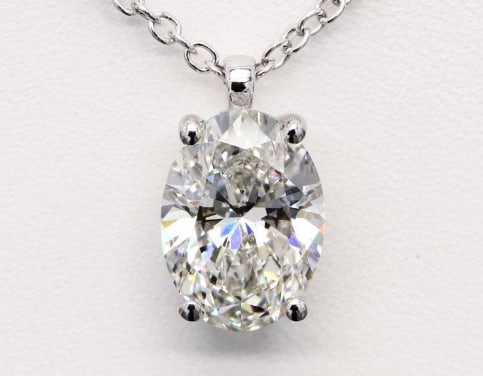 14kt Solid White Gold 3.00 Carat Oval Cut Lab Grown Diamond VVS1 D Color Pendant: 14kt Solid White Gold 3.00 Carat Oval Cut Lab Grown Diamond VVS1 D Color Pendant
