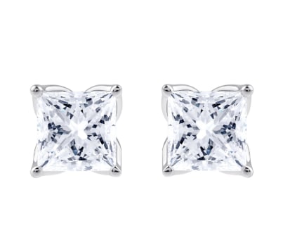 Certified 4 Carat Princess Cut Lab Grown Diamond Earrings 14 kt Solid White Gold: Certified 4 Carat Princess Cut VVS1 E Color Lab Grown Diamond Earrings 14 kt Solid White Gold