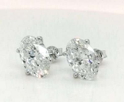 Certified 4 Carat Oval Cut Lab Grown Diamond Earrings 14 kt Solid White Gold: Certified 4 Carat Oval Cut D VVS1 Lab Grown Diamond Earrings 14 kt Solid White Gold