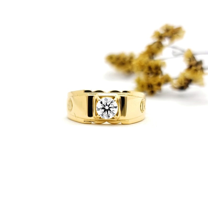 Men's Ring - Certified 1.25 Ct. 14KT Solid Yellow Gold Lab Grown Diamond Round Cut Engagement Ring: Men's Ring - Certified 1.25 Ct. 14KT Solid Yellow Gold D VVS1 Lab Grown Diamond Round Cut Engagement Ring - Ring Size US - 8.5