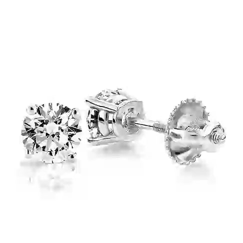 Certified 2 Ct Natural Diamond 14kt Solid White Gold Classic Solitaire Stud Earrings (1 of 2)