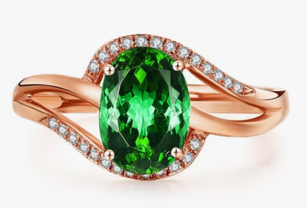 Certified 4.00 Ct Oval Cut Lab Grown Emerald 14kt Solid Rose Gold Engagment Ring: Certified 4.00 Ct Oval Cut Lab Grown Emerald 14kt Solid Rose Gold Engagment Ring - Side Stone Lab Grown Diamonds 0.30 CT Round Cut VS1 E Color