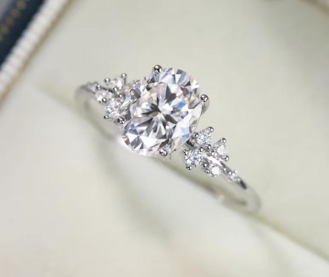 Certified 2.00 Carat Oval Cut Lab Grown Diamond D VVS1 Color 14kt Solid White Gold Engagement Ring (1 of 2)