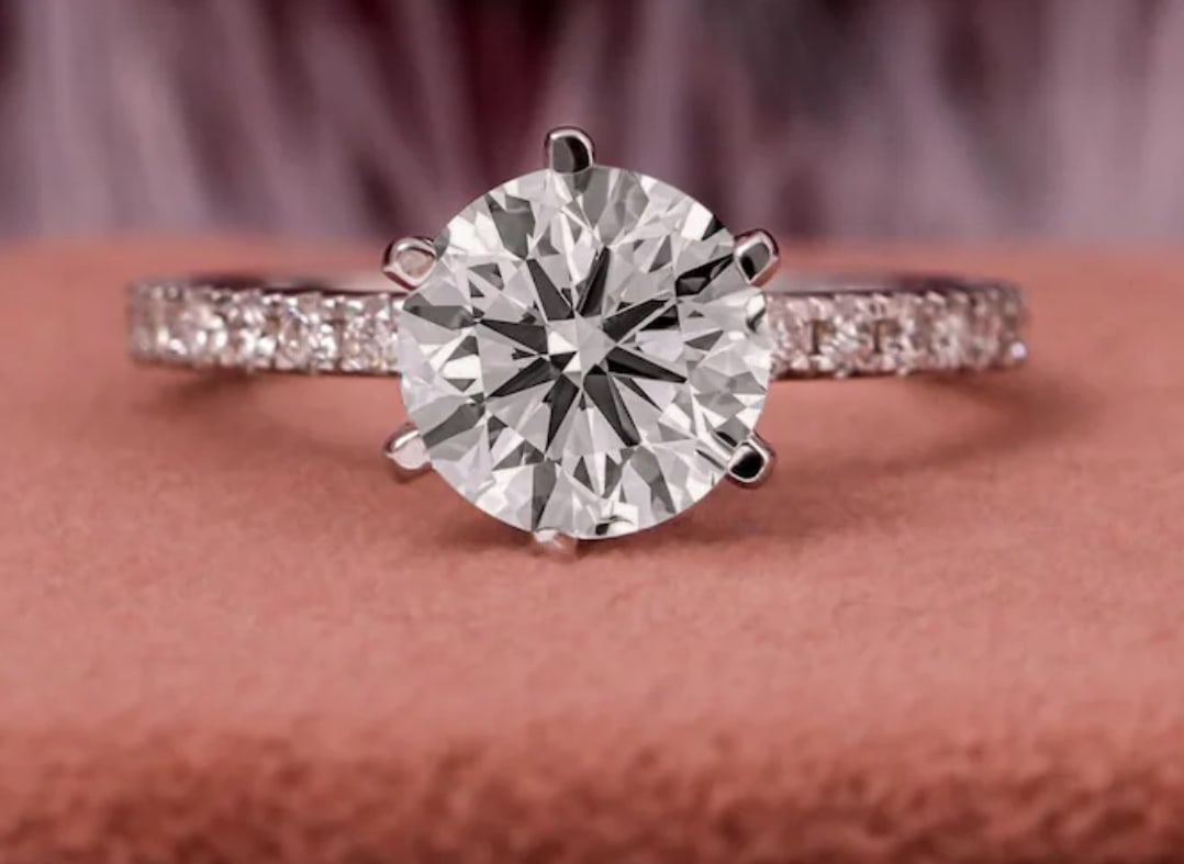 Certified 1.5 Carat Round Cut Lab Grown Diamond D VVS1 Color 14kt Solid White Gold Engagement Ring (1 of 4)