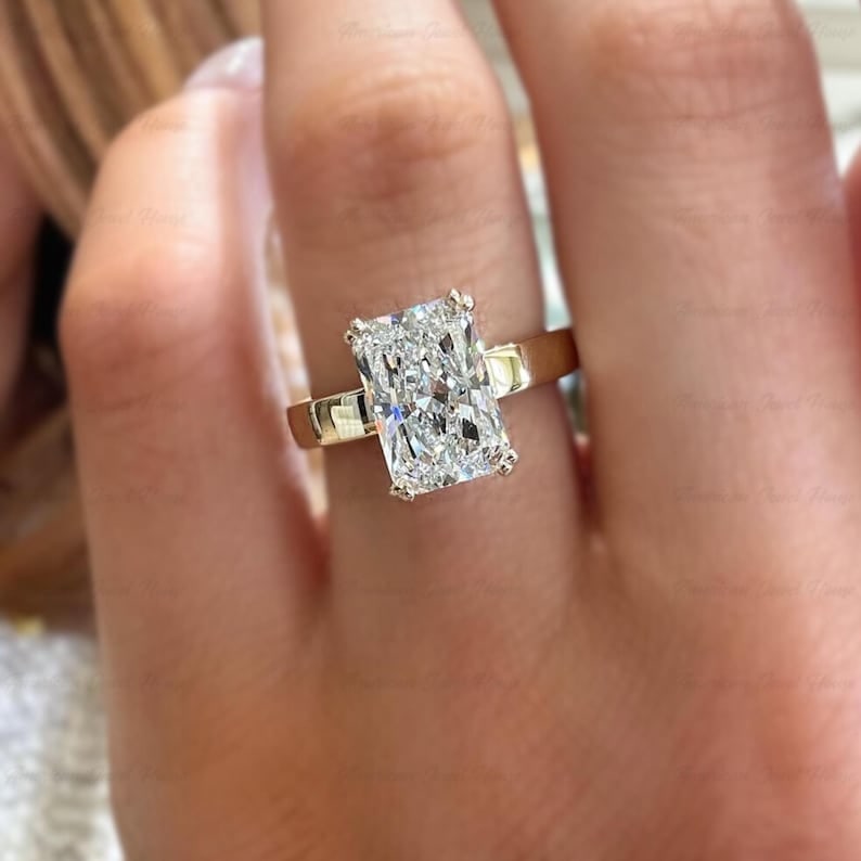 Certified 6 Carat Radiant Cut Lab Grown Diamond D VVS1 Color 14kt Solid Yellow Gold Engagement Ring: Certified 6 Carat Radiant Cut Lab Grown Diamond D VVS1 Color 14kt Solid Yellow Gold Engagement Ring - Ring Szie US - 6.5