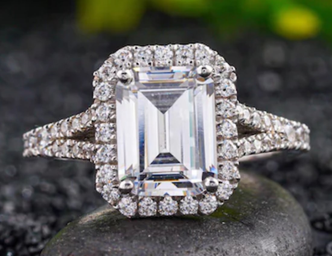Certified 4 Carat Emerald Cut Lab Grown Diamond D VVS1 Color 14kt Solid White Gold Engagement Ring: Certified 4 Carat Emerald Cut Lab Grown Diamond D VVS1 Color 14kt Solid White Gold Engagement Ring - Ring Size US 7