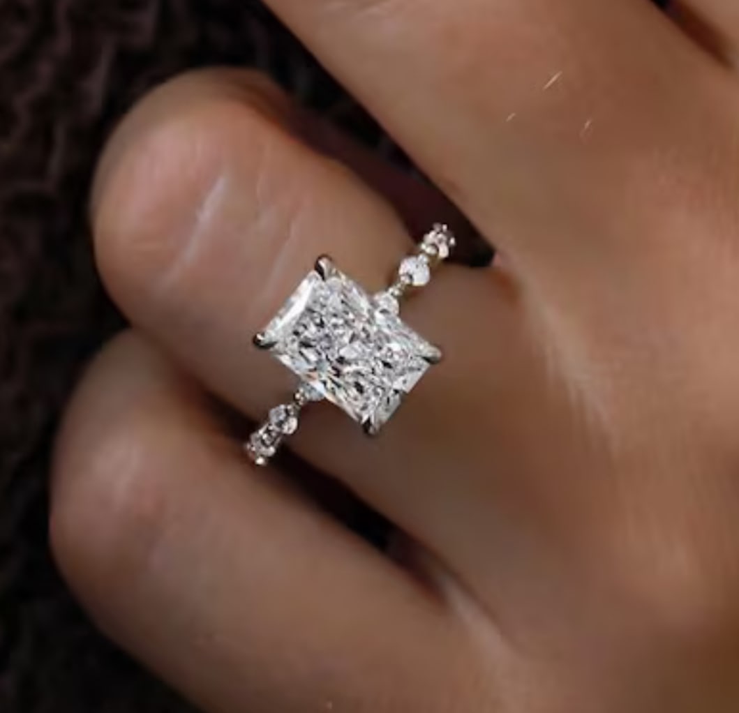 Certified 4 Carat Radiant Cut Lab Grown Diamond D VVS1 Color 14kt Solid White Gold Engagement Ring (1 of 2)