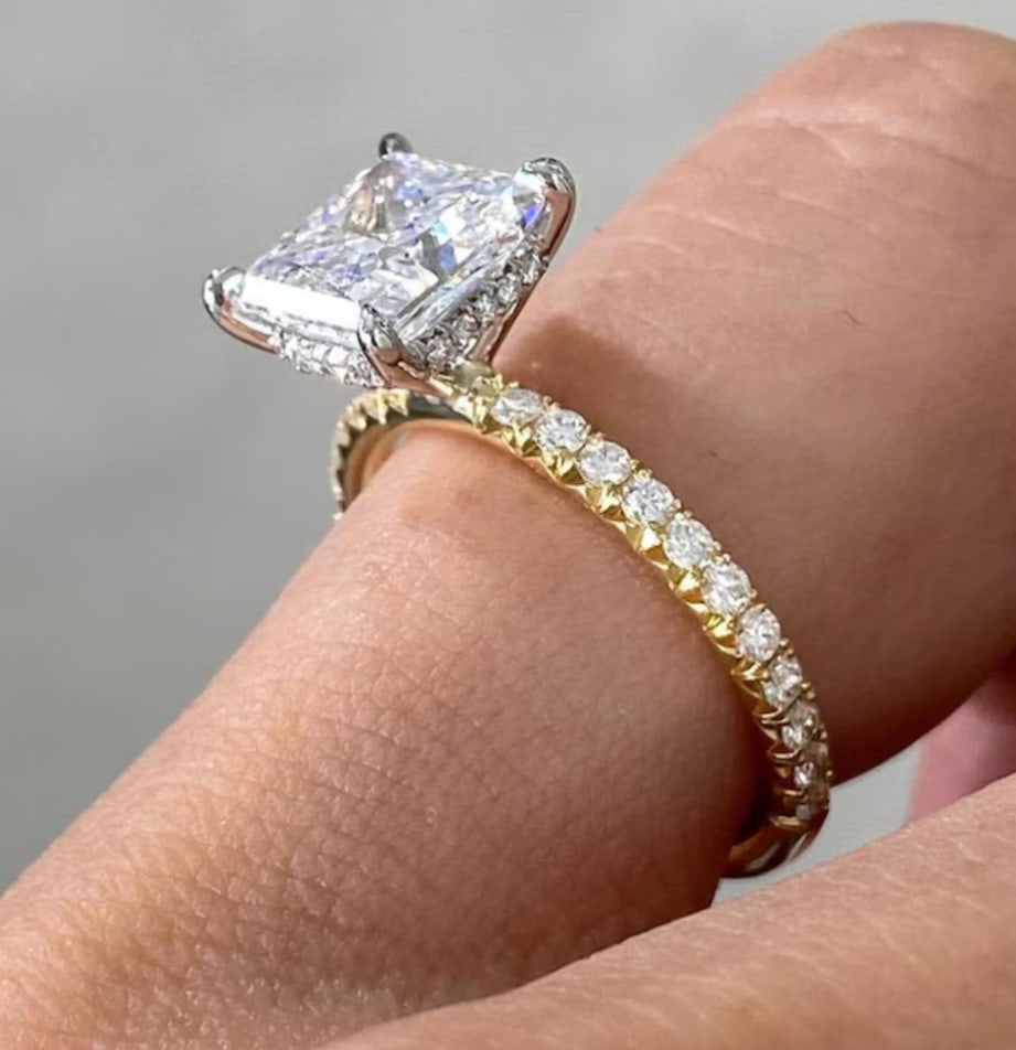 Certified 3 Carat Princess Cut Lab Grown Diamond D VVS1 Color 14kt Solid Yellow Gold Engagement Ring - 2