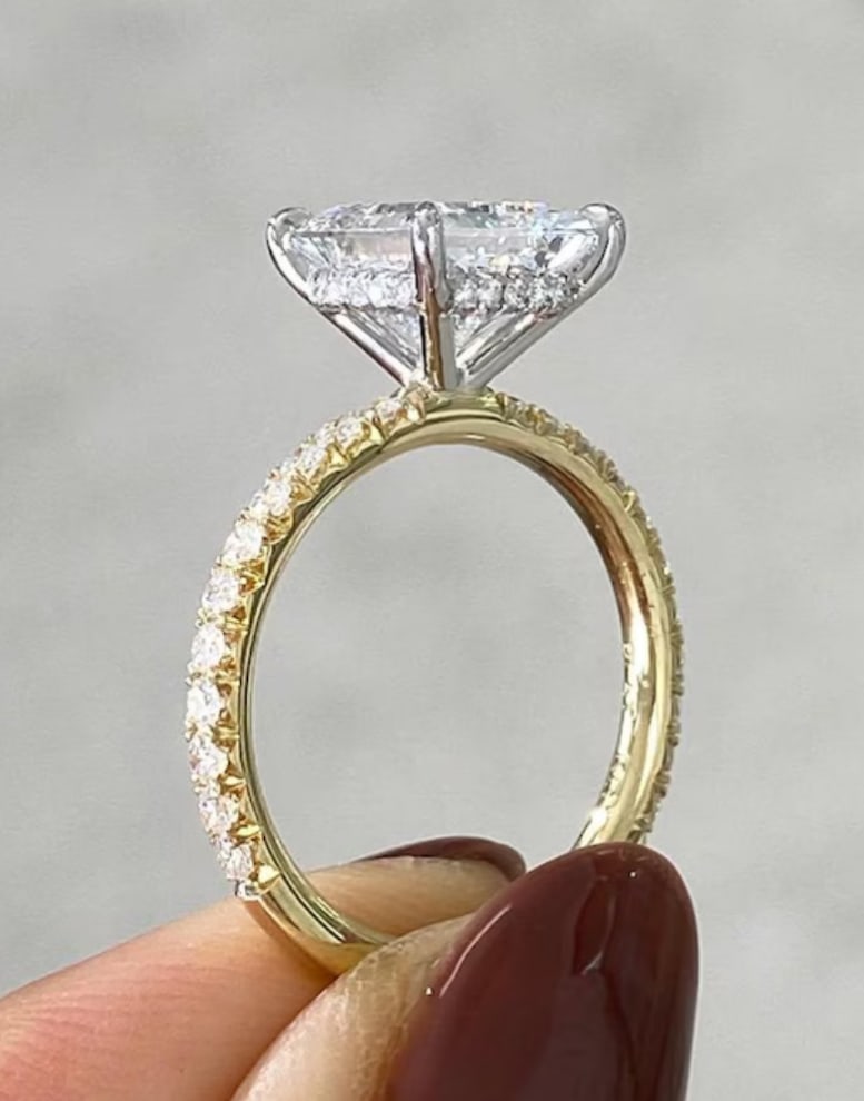 Certified 3 Carat Princess Cut Lab Grown Diamond D VVS1 Color 14kt Solid Yellow Gold Engagement Ring - 3