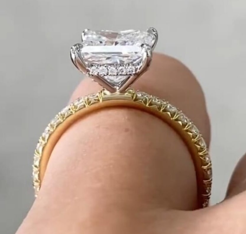 Certified 3 Carat Princess Cut Lab Grown Diamond D VVS1 Color 14kt Solid Yellow Gold Engagement Ring - 4