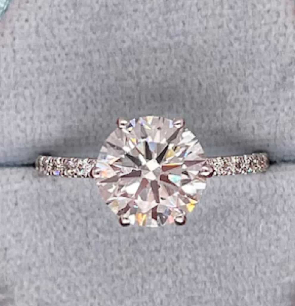 Certified 3 Carat Round Cut Lab Grown Diamond D VVS1 Color 14kt Solid White Gold Engagement Ring: Certified 3 Carat Round Cut Lab Grown Diamond D VVS1 Color 14kt Solid White Gold Engagement Ring - Side Stone Lab Grown Diamonds 0.40 CT Round Cut VS1 E Color - Ring Size US 6.5