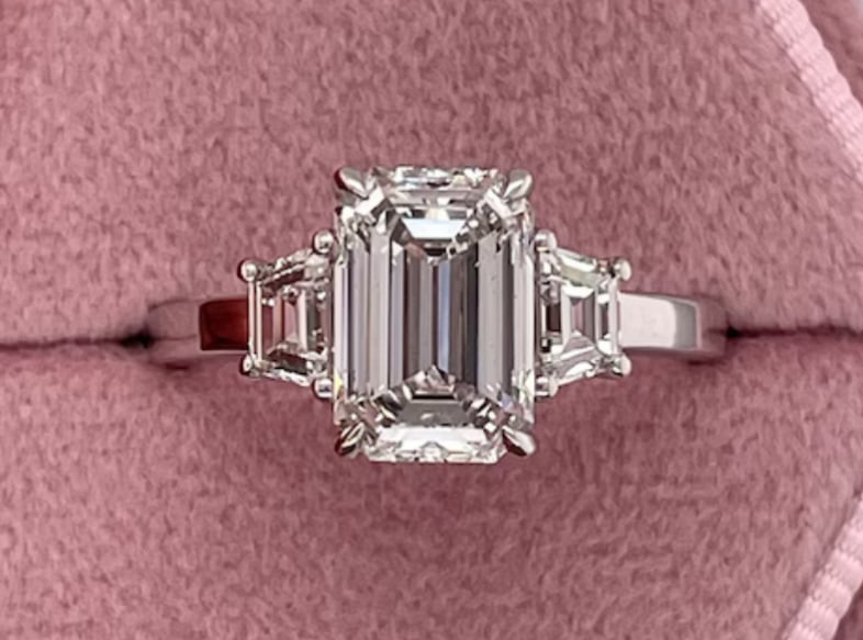 Certified 5 Carat Emerald Cut Lab Grown Diamond D VVS1 Color 14kt Solid White Gold Engagement Ring: Certified 5 Carat Emerald Cut Lab Grown Diamond D VVS1 Color 14kt Solid White Gold Engagement Ring - Side Stone Lab Grown Diamonds 0.60 CT Fancy Cut VS1 E Color - Ring Size US 6.5