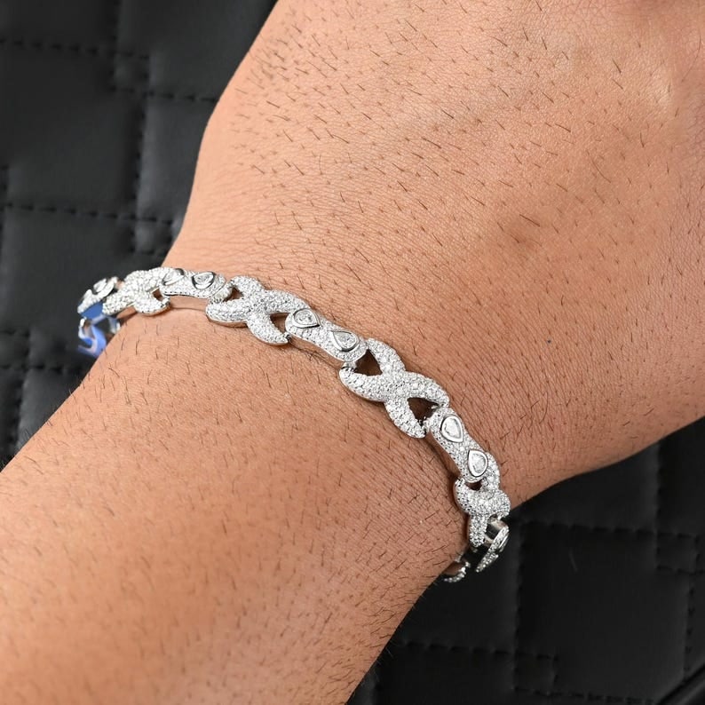 14kt Solid White Gold Lab Grown Diamond VS1 E Color - Bracelet - 8 inch: 14kt Solid White Gold Men's Lab Grown Diamond VS1 E Color - Bracelet - 8 inch - Lab Grwon diamonds 3.5 Ct