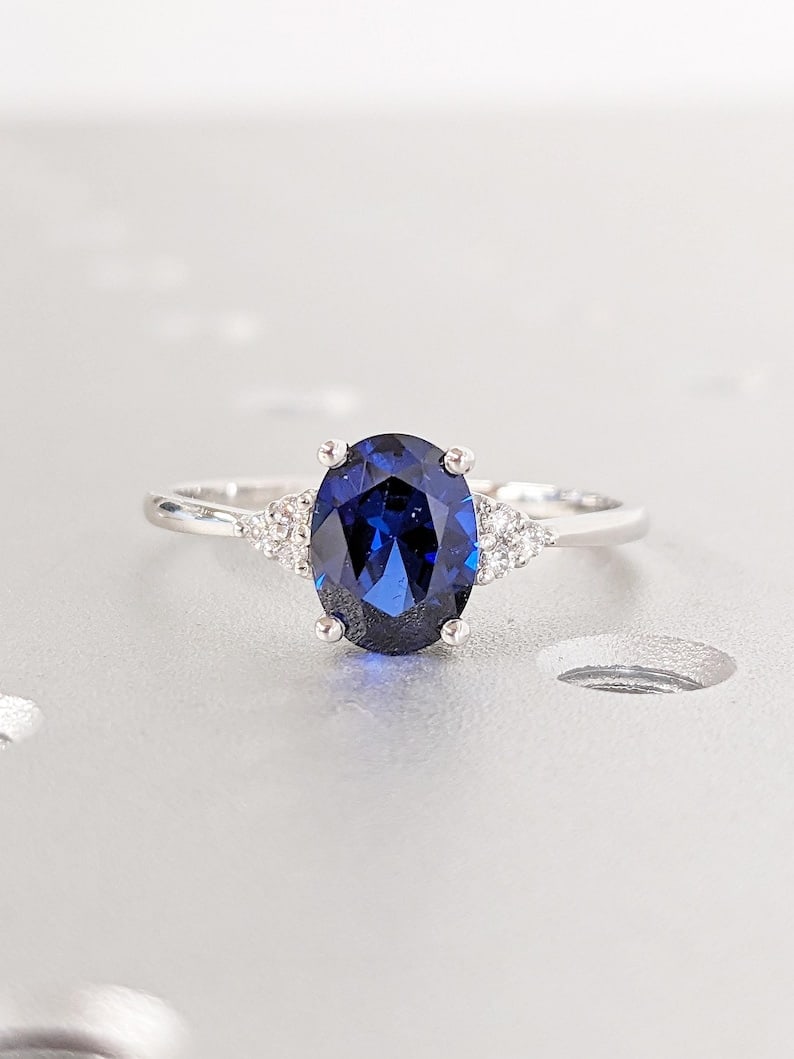 Certified 3.5 Carat Oval Cut Lab Grown Sapphire & Lab Grown Diamonds 14kt Solid White Gold (1 of 5)