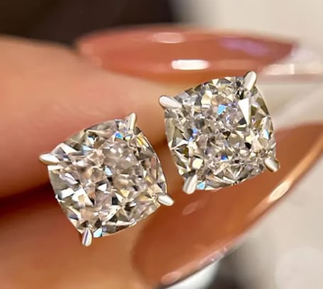 Certified 3 Carat Cushion Cut Lab Grown Diamond VVS1 D Color 14kt Solid White Gold Earrings: Certified 3 Carat Cushion Cut Lab Grown Diamond VVS1 D Color 14kt Solid White Gold Earrings