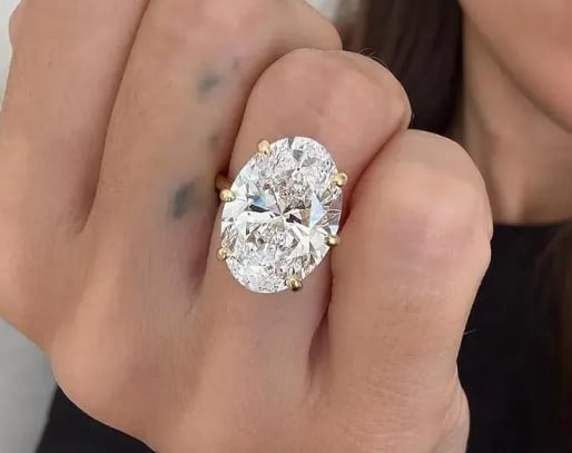 Certified 10 Ct Oval Lab Grown Diamond Hidden Halo Celebrity Style Diamond Ring: Certified 10 Ct Oval D VVS1 Lab Grown Diamond Hidden Halo Celebrity Style Diamond Ring - 14kt Solid Yellow Gold - US 6- Ring Resize Available free of cost - Free Shipping….