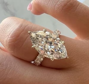 9.5 Ct Certified Marquise Cut Lab Grown Diamond Engagement Ring: 9.5 Ct Certified E VVS1 Marquise Cut Lab Grown Diamond Engagement Bridal Ring 14Kt Solid White Gold - 7 Ring Resize Available free of cost - Free Shipping….