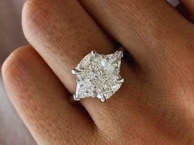 Certified 3 CT Elongated Cushion Lab Grown Diamond Three Stone Engagement Ring: Certified 3 CT Elongated Cushion D VVS1 Lab Grown Diamond Three Stone Engagement Ring - Side Diamonds is lab Grown VS1 E Color 0.60 ct - Ring Size US 6- Ring Resize Available free of cost - Free Shipp