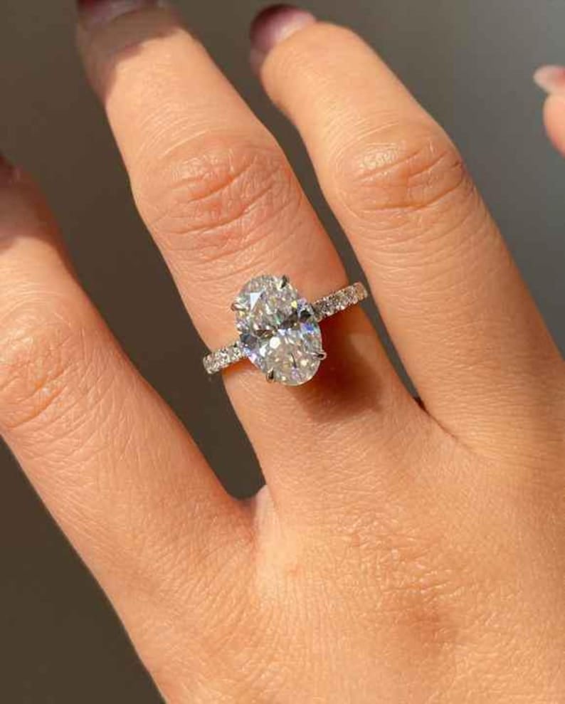 Certified 3.50 Carat Oval Cut Lab Grown Diamond VVS1 D Color 14kt Solid White Gold Engagement Ring: Certified 3.50 Carat Oval Cut Lab Grown Diamond VVS1 D Color 14kt Solid White Gold Engagement Ring Side Diamonds vs1 e color 0.60 ct - Ring Size US 7 - Ring Resize Available free of Cost - Free Shippi