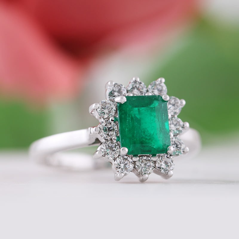 Certified 4 Carat Emerald Cut Lab Grown Green Emerald 14kt Solid White Gold Engagement Ring (1 of 2)