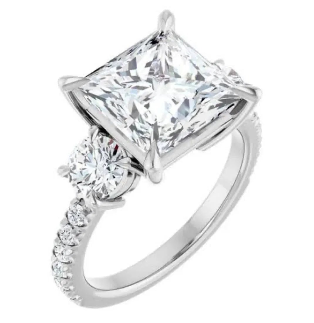 Certified 5 Carat Princess Cut 14kt Solid White Gold D Color VVS1 Lab Grown Engagement Diamond Ring: Certified 5.00 Carat Princess Cut 14kt Solid White Gold D Color VVS1 Lab Grown Engagement Diamond Ring - Ring Size US 7.5 - Side Stone is lab grown diamonds 0.90 ct - Ring Size US -6