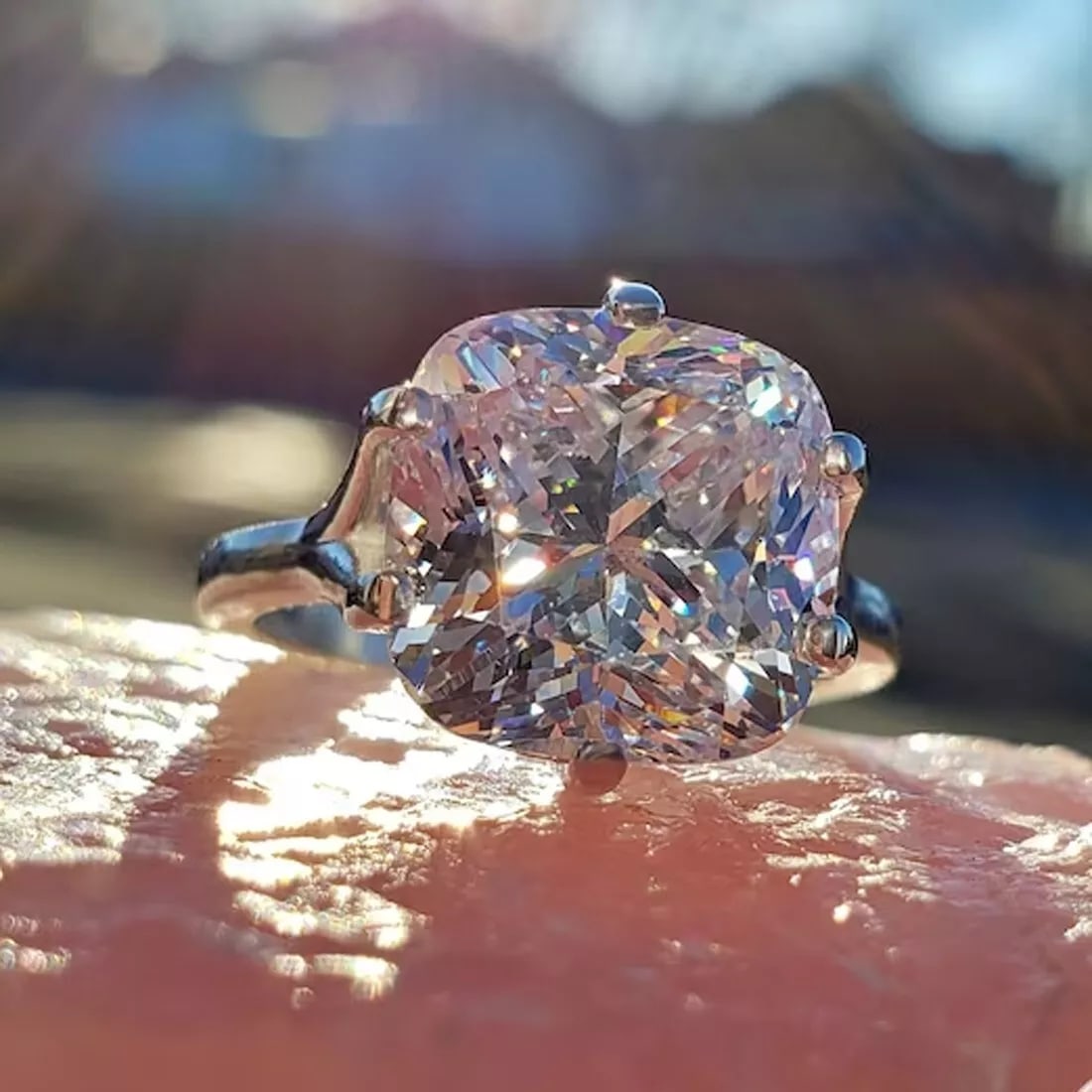 10 Carat Certified Cushion Cut Off White Diamond HPHT 925 Silver Ring Great Shine: 10 Carat Certified Cushion Cut Off White Diamond HPHT 925 Silver Ring Great Shine - Ring Size US - 7 -Diamond Color - Off White Origin of Diamond - Brazil Species - Earth Mined Treated - HPHT Clarity 