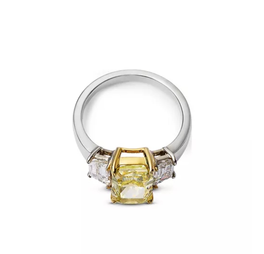 Certified 2 Carat Natural Diamond Yellow Color 14kt Solid White Gold Engagement Ring - 2