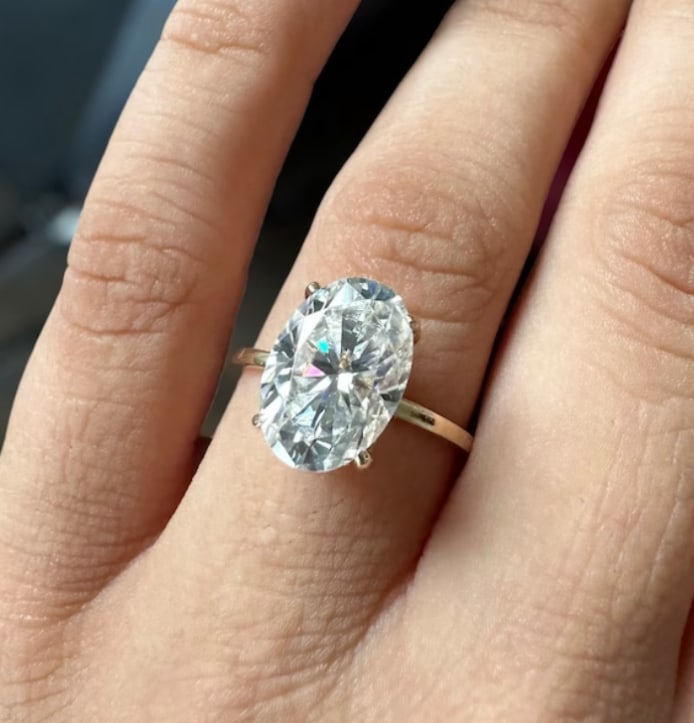 Certified 4 Carat Oval Cut Lab Grown Diamond D VVS1 Color 14kt Solid Yellow Gold Engagement Ring: Certified 4 Carat Oval Cut Lab Grown Diamond D VVS1 Color 14kt Solid Yellow Gold Engagement Ring - Ring Size US - 6 - Side Stone Lab Grown Diamonds 0.30 CT Round Cut VS1 E Color -