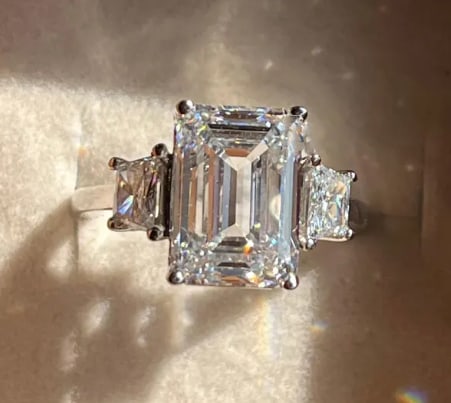 10 Carat Emerald Cut Certified D VVS1 Lab Grown Diamond in 14KT Solid White Gold Engagement Ring: 10 Carat Emerald Cut Certified D VVS1 Lab Grown Diamond in 14KT Solid White Gold Engagement Ring - Side Stone Lab Grown Diamonds VVS1 D color Fancy cut 0.80 ct - Excellent Luster -& Free Shipping - Ri