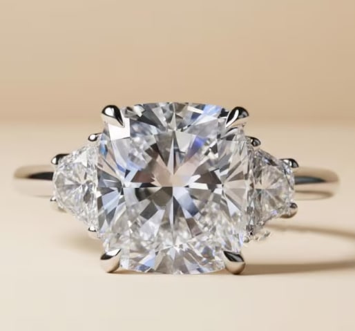 5.5 Carat Cushion Cut Certified D VVS1 Lab Grown Diamond in 14KT Solid White Gold Engagement Ring: 5.5 Carat Cushion Cut Certified D VVS1 Lab Grown Diamond in 14KT Solid White Gold Engagement Ring - Side Stone Lab Grown Diamonds VVS1 D color Fancy cut 0.60 ct - Excellent Luster -& Free Shipping - R