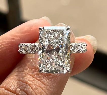 12 Carat Radiant Cut Certified D VVS1 Lab Grown Diamond in 14KT Solid White Gold Engagement Ring: 12 Carat Radiant Cut Certified D VVS1 Lab Grown Diamond in 14KT Solid White Gold Engagement Ring - Side Stone Lab Grown Diamonds VVS1 D color Fancy cut 1.30 ct - Excellent Luster -& Free Shipping - Ri