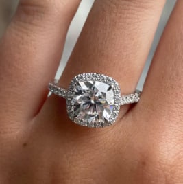 3 Carat Cushion Cut Certified D VVS1 Lab Grown Diamond in 14KT Solid White Gold Engagement Ring: 3 Carat Cushion Cut Certified D VVS1 Lab Grown Diamond in 14KT Solid White Gold Engagement Ring - Side Stone Lab Grown Diamonds VVS1 D color Round Cut 0.30 ct - Excellent Luster -& Free Shipping - Rin