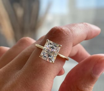 3 Carat Radiant Cut Certified D VVS1 Lab Grown Diamond in 14KT Solid Yellow Gold Engagement Ring: 3 Carat Radiant Cut Certified D VVS1 Lab Grown Diamond in 14KT Solid Yellow Gold Engagement Ring - Side Stone Lab Grown Diamonds VVS1 D color Round Cut 0.10 ct - Excellent Luster -& Free Shipping - Ri