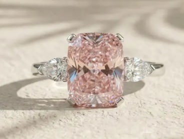 5 Ct Long Cushion Cut Certified Pink VVS1 Lab Grown Diamond in 14KT Solid White Gold Engagement Ring: 5 Ct Long Cushion Cut Certified Pink VVS1 Lab Grown Diamond in 14KT Solid White Gold Engagement Ring - Side Stone Lab Grown Diamonds VVS1 D Pear Cut 0.80 ct - Excellent Luster -& Free Shipping - Ring 
