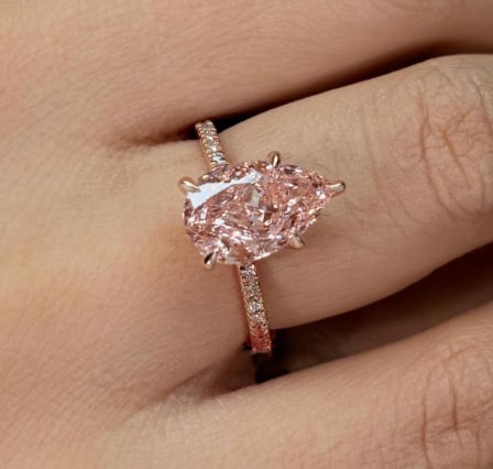 3 Carat Pear Cut Certified VVS1 Lab Grown Diamond in 14KT Solid Rose Gold Engagement Ring: 3 Carat Pear Cut Certified VVS1 Lab Grown Diamond in 14KT Solid Rose Gold Engagement Ring - Side Stone Lab Grown Diamonds VVS1 D Round Cut 0.40 Ct - Excellent Luster -& Free Shipping - Ring Size US 6.