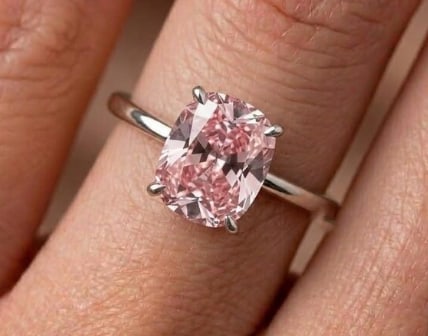 4 Ct Long Cushion Cut Certified Pink VVS1 Lab Grown Diamond in 14KT Solid White Gold Engagement Ring: 4 Ct Long Cushion Cut Certified Pink VVS1 Lab Grown Diamond in 14KT Solid White Gold Engagement Ring - Ring Size US 6