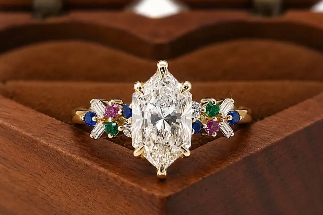 3.5 Ct Fancy Cut Certified D VVS1 Lab Grown Diamond in 14KT Solid Yellow Gold Engagement Ring: 3.5 Ct Fancy Cut Certified D VVS1 Lab Grown Diamond in 14KT Solid Yellow Gold Engagement Ring - Side Stone Color Stones & Lab Grown Diamonds VVS1 D Emerald Cut 0.50 Ct - Excellent Luster -& Free Shipp