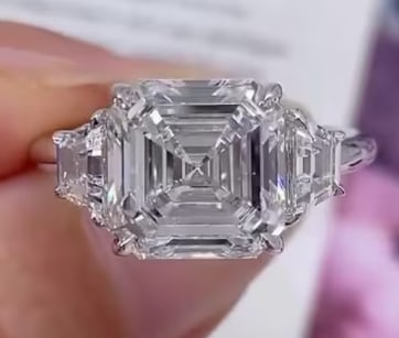 4 Ct Asscher Cut Certified D VVS1 Lab Grown Diamond in 14KT Solid White Gold Engagement Ring: 4 Ct Asscher Cut Certified D VVS1 Lab Grown Diamond in 14KT Solid White Gold Engagement Ring - Side Stone Color Stones & Lab Grown Diamonds VVS1 D Fancy Cut 0.60 Ct - Excellent Luster -& Free Shipping