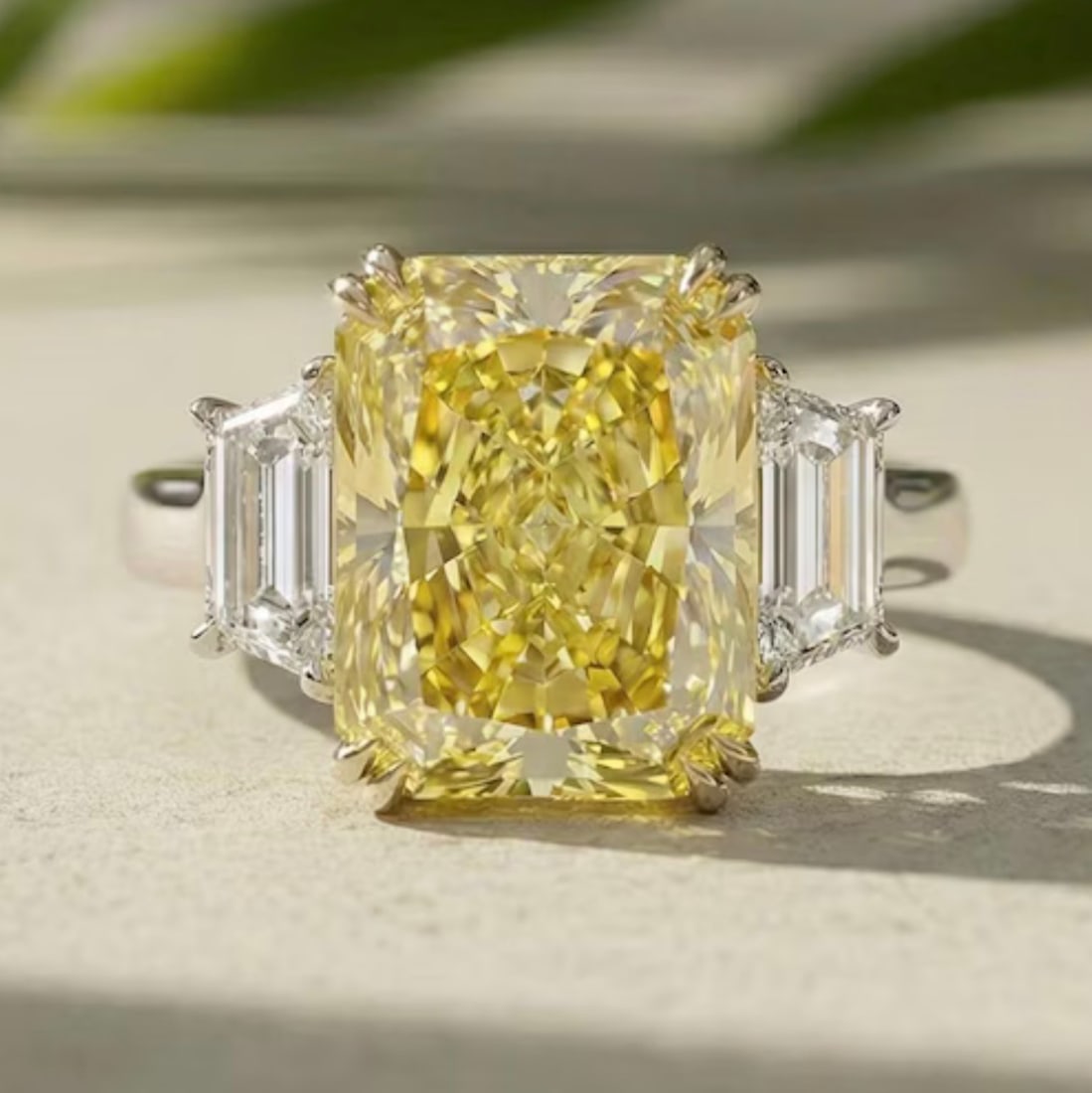 5 Ct Radiant Cut Certified Yellow VVS1 Lab Grown Diamond in 14KT Solid White Gold Engagement Ring: 5 Ct Radiant Cut Certified Yellow VVS1 Lab Grown Diamond in 14KT Solid White Gold Engagement Ring - Side Stone Lab Grown Diamonds VVS1 D Fancy Cut 0.80 Ct - Excellent Luster -& Free Shipping - Ring Si