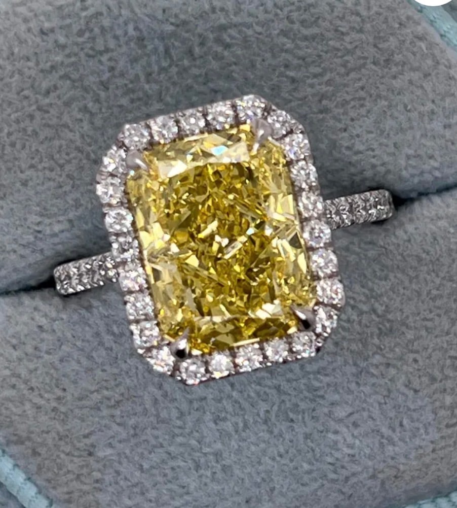 5 Ct Radiant Cut Certified Yellow VVS1 Lab Grown Diamond in 14KT Solid White Gold Engagement Ring: 5 Ct Radiant Cut Certified Yellow VVS1 Lab Grown Diamond in 14KT Solid White Gold Engagement Ring - Side Stone Lab Grown Diamonds VVS1 D Round Cut 0.60 Ct - Excellent Luster -& Free Shipping - Ring Si