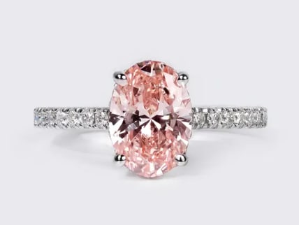 4.5 Ct Oval Cut Certified Pink VVS1 Lab Grown Diamond in 14KT Solid Rose Gold Engagement Ring: 4.5 Ct Oval Cut Certified Pink VVS1 Lab Grown Diamond in 14KT Solid Rose Gold Engagement Ring - Side Stone Lab Grown Diamonds VVS1 D Round Cut 0.40 Ct - Excellent Luster -& Free Shipping - Ring Size U