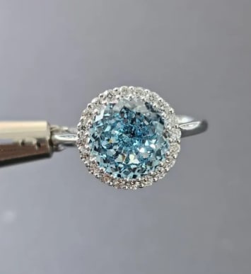 4 Ct Portuguese Cut Certified Blue VVS1 Lab Grown Diamond in 14KT Solid White Gold Engagement Ring: 4 Ct Portuguese Cut Certified Blue VVS1 Lab Grown Diamond in 14KT Solid White Gold Engagement Ring -- Side Stone Lab Grown Diamonds VVS1 D Round Cut 0.50 Ct - Excellent Luster -& Free Shipping - Ring 