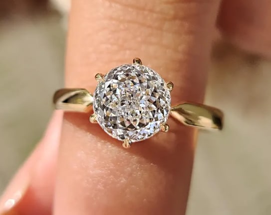 2.5 Ct Portuguese Cut Certified D VVS1 Lab Grown Diamond in 14KT Solid Rose Gold Engagement Ring: 2.5 Ct Portuguese Cut Certified D VVS1 Lab Grown Diamond in 14KT Solid Rose Gold Engagement Ring - Ring Size US 6